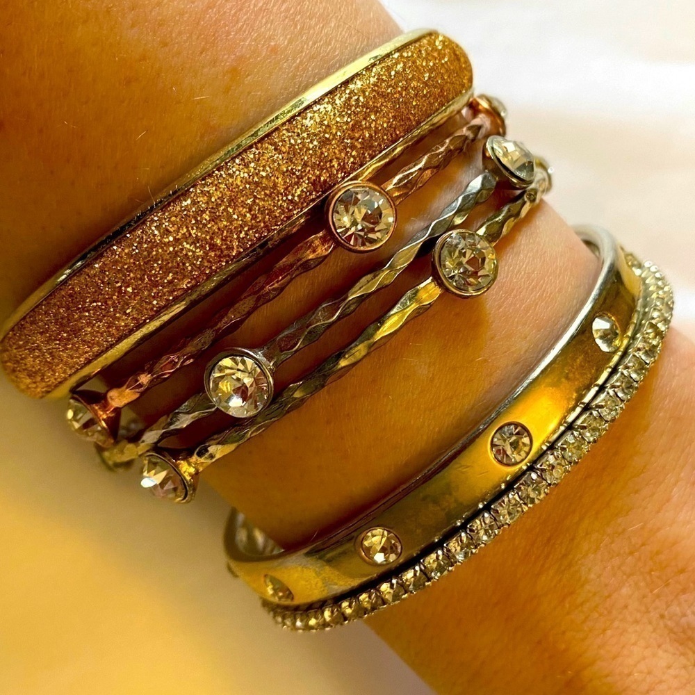 Set of six glam bangles in gold silver colours